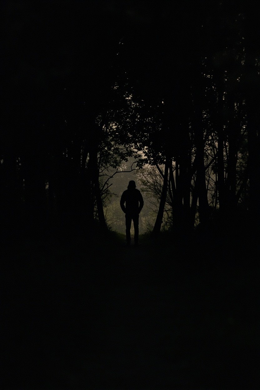A Black Silhouette Standing in the Forest