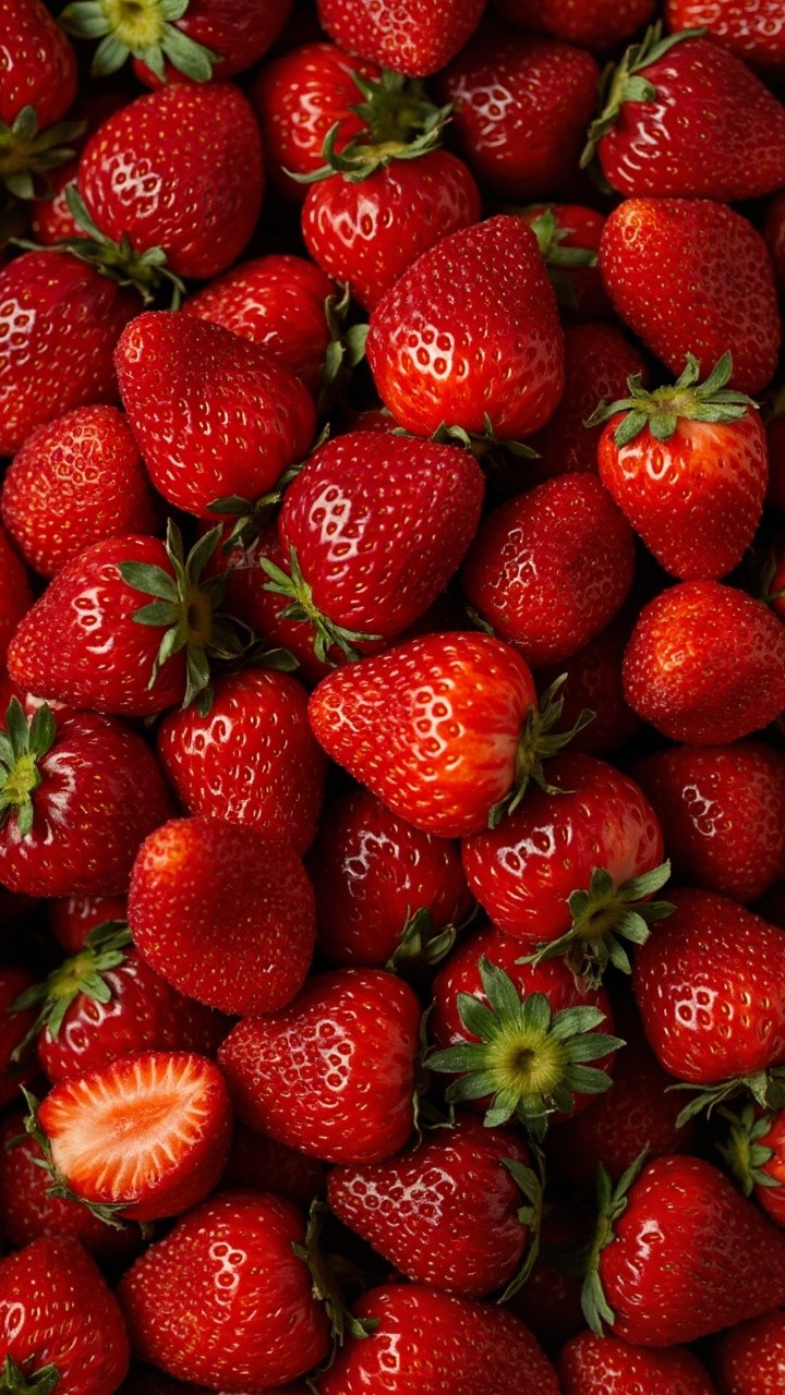 A Dense Pile of Glossy, Juicy Strawberries
