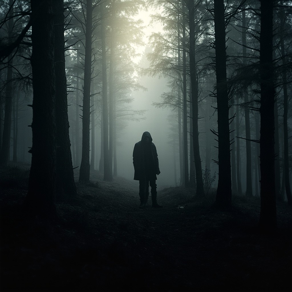 A Silhouette Standing in the Middle of the Forest
