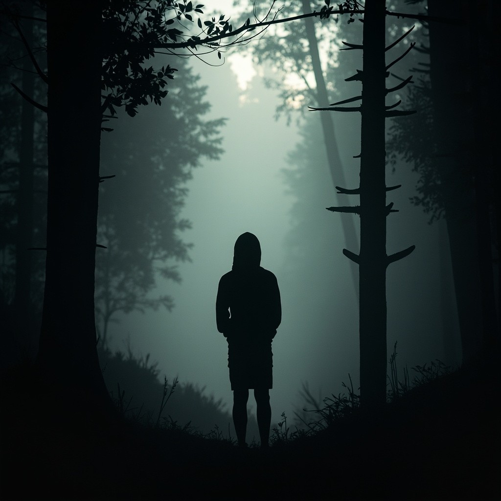 A Silhouette Standing in the Middle of the Forest