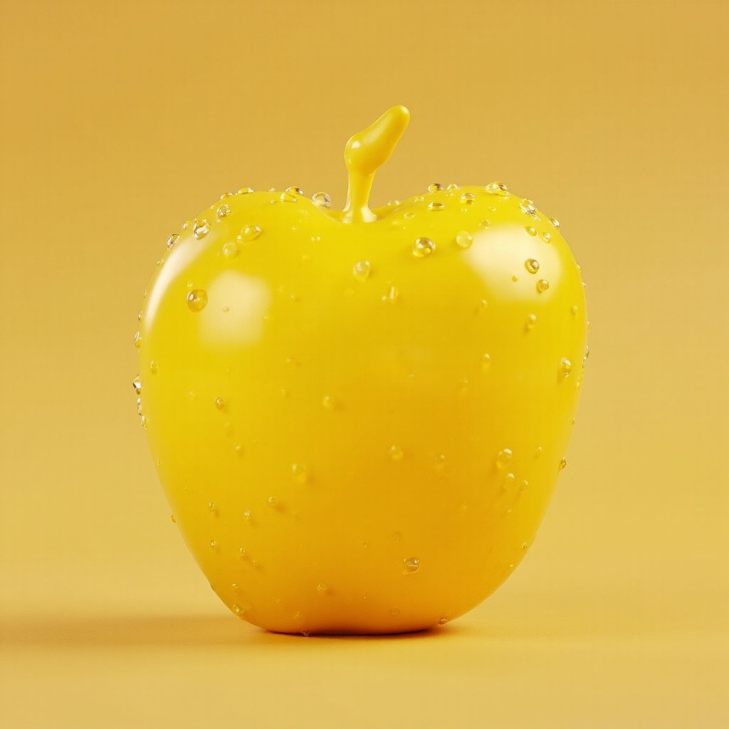 A Yellow Apple with Dew Drops