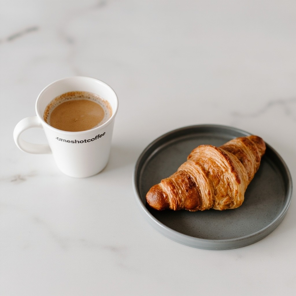 Comeshotcoffee Cup and Croissant on Marble Table