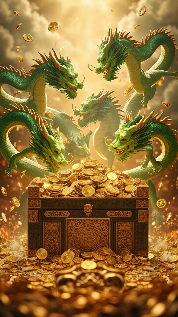 Five Dragons Guarding Wealth in Gold Palace