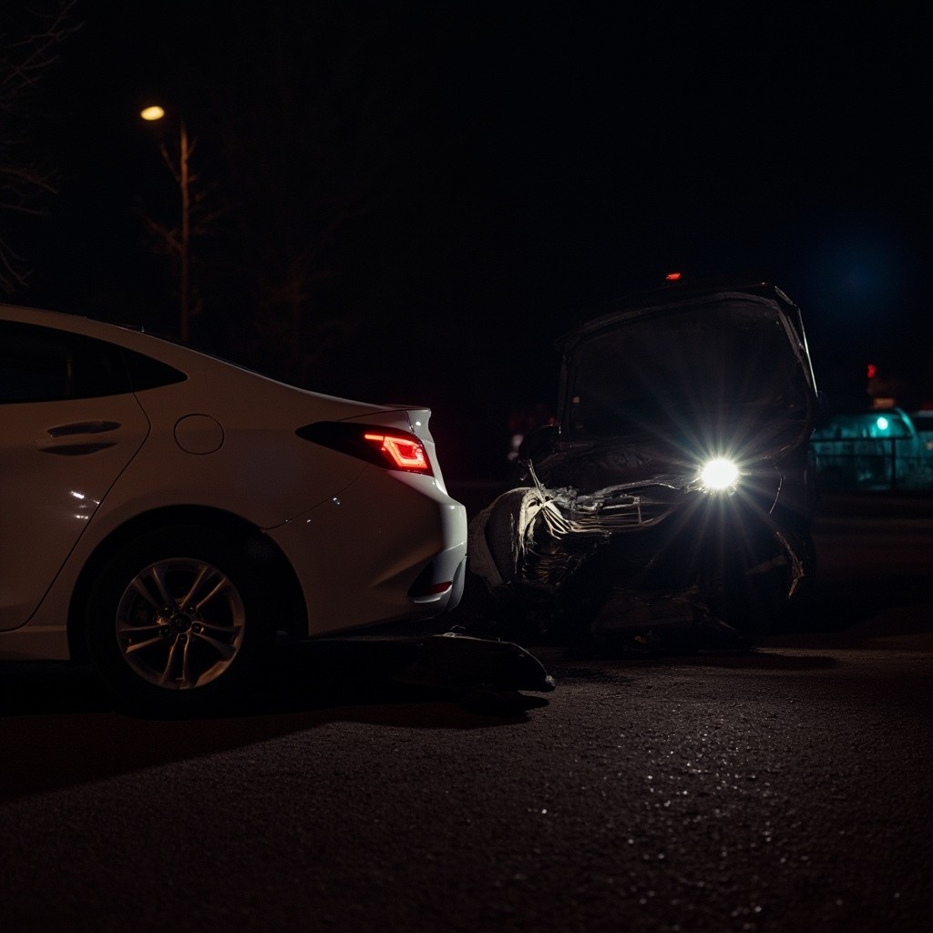 Frontal Impact on Passenger Side of Nighttime Car