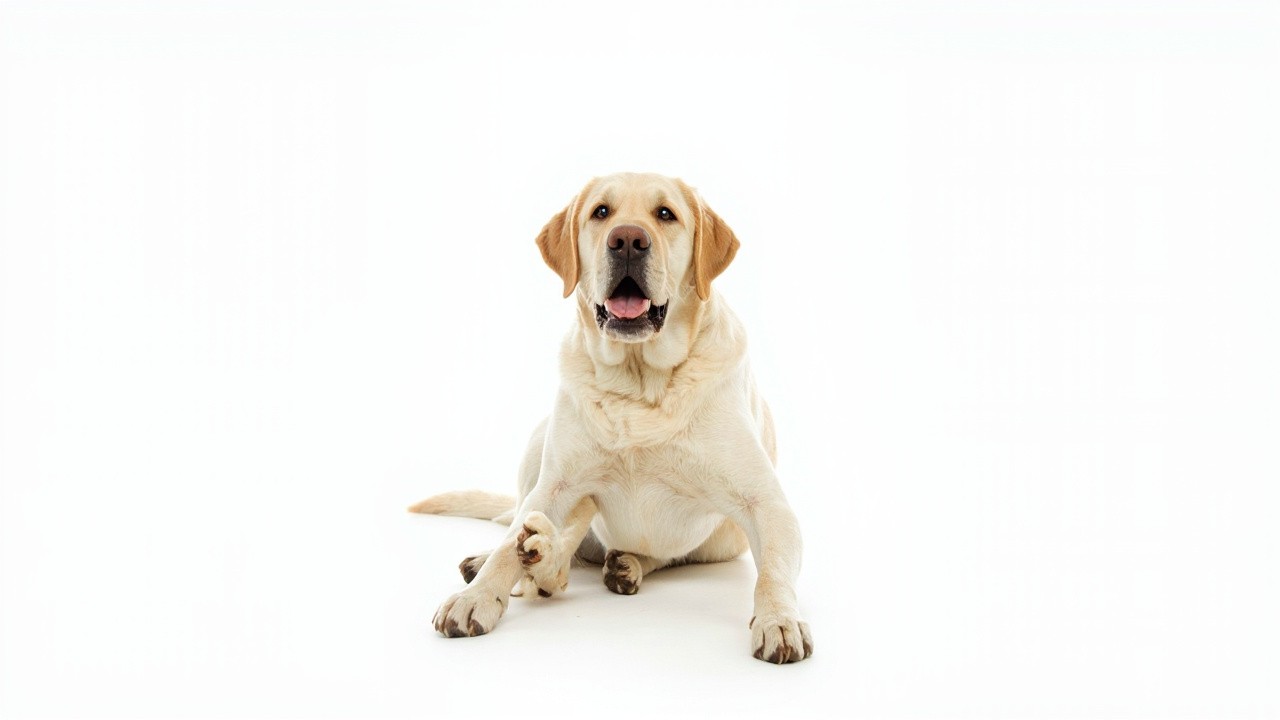 Labrador Raises Paw on White Background