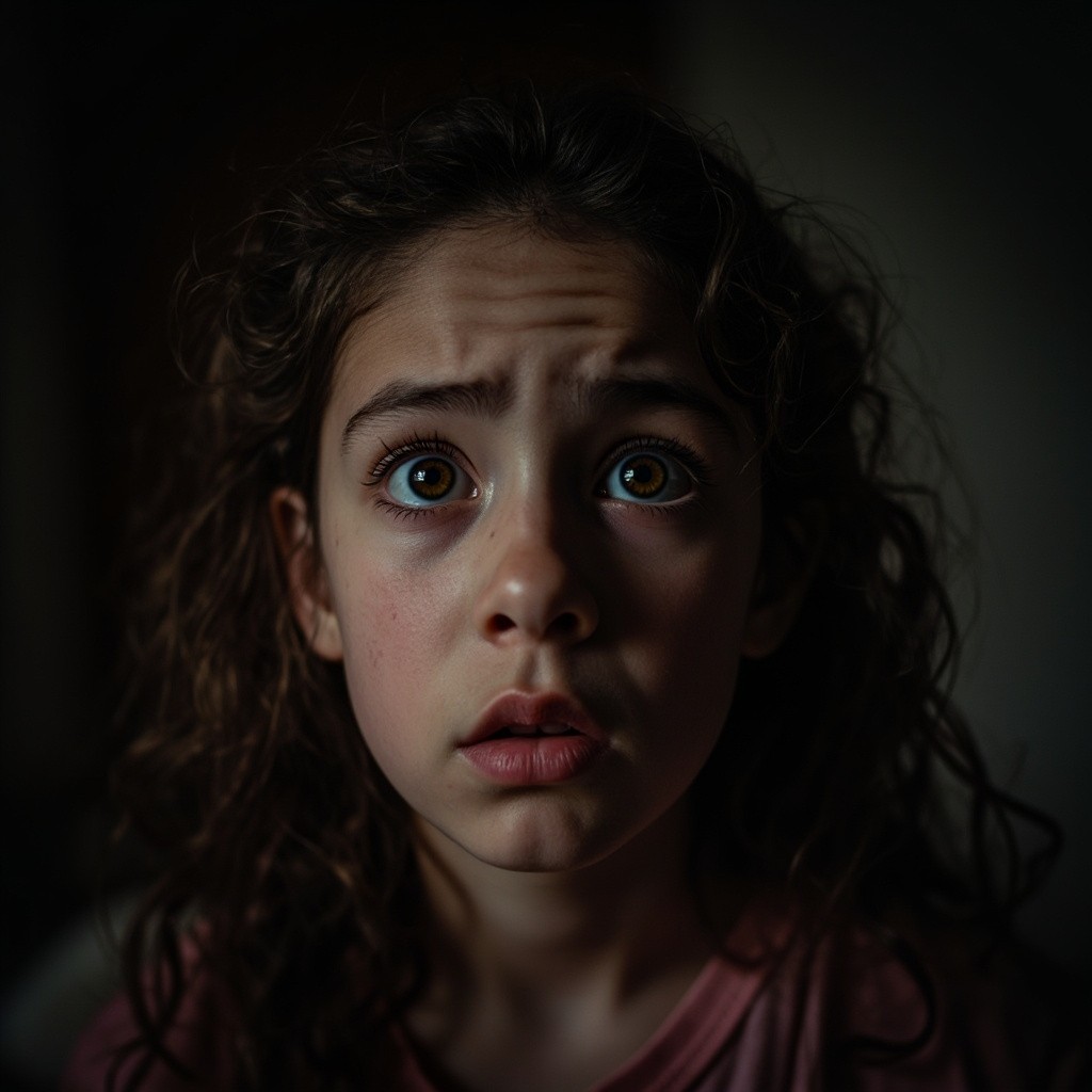 Scared Brunette with Brown Eyes