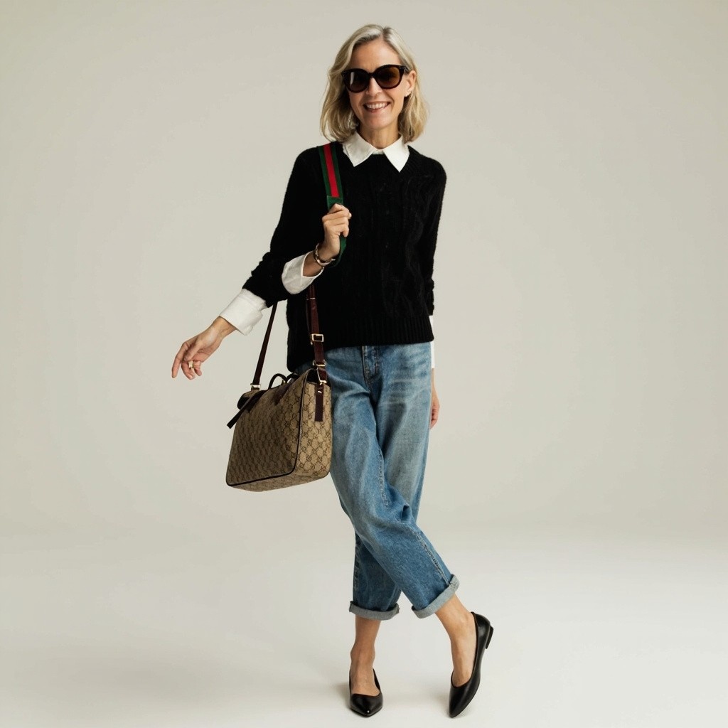 Stylish Woman with Gucci Bag and Ballet Flats