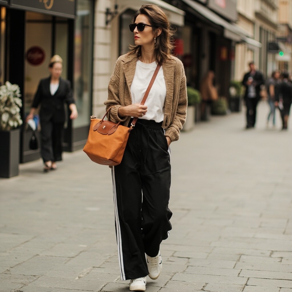 Stylish Woman with Lonchamp Bag in Chic Outfit