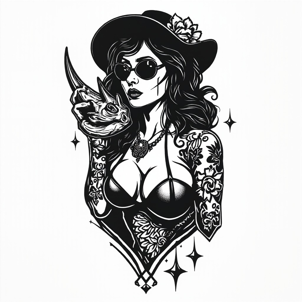 The Chicano Gangster Girl with Rhino Tattoo Design