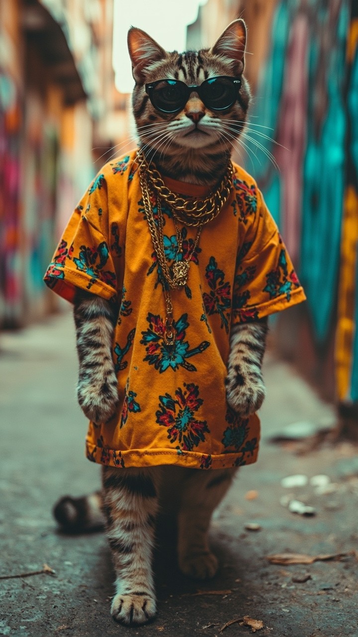 The Cool Cat in Stylish Outfit on Urban Street