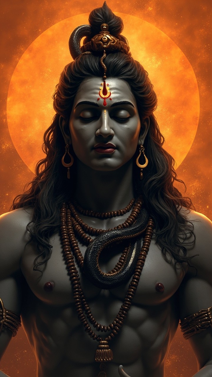 The Meditating Lord Shiva with Glowing Third Eye