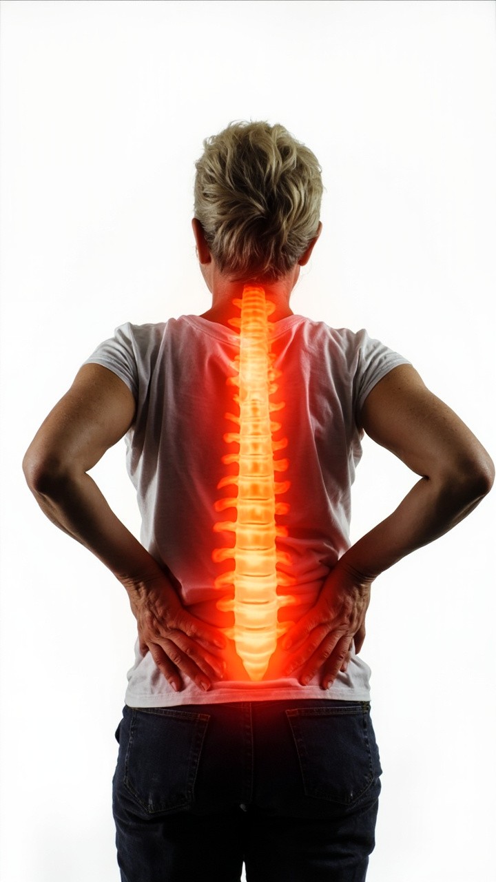 Woman with Spinal Pain on White Background